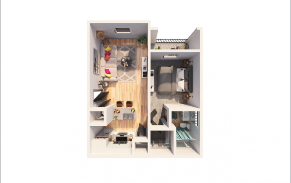 Alhambra - 1 bedroom floorplan layout with 1 bath and 694 square feet.