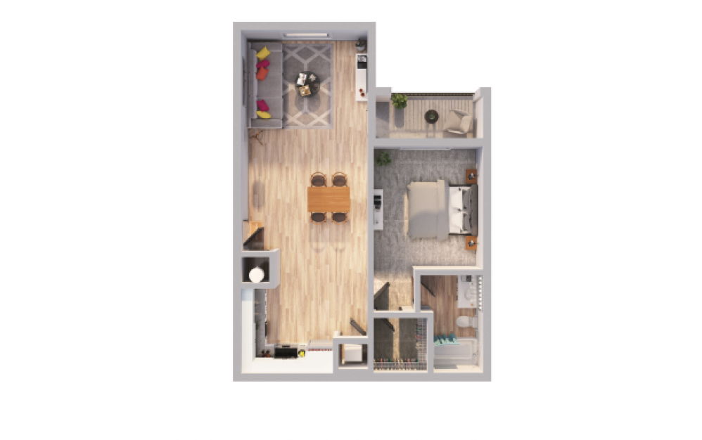 Alora - 1 bedroom floorplan layout with 1 bath and 765 square feet.