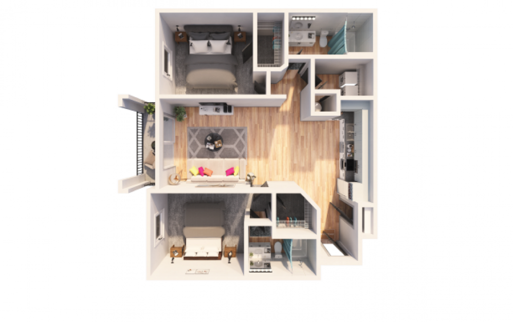 Segovia - 2 bedroom floorplan layout with 2 baths and 1094 square feet.