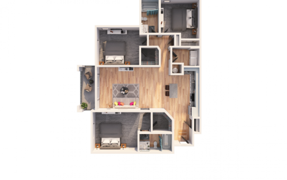 Catalonia - 3 bedroom floorplan layout with 2 baths and 1268 square feet.