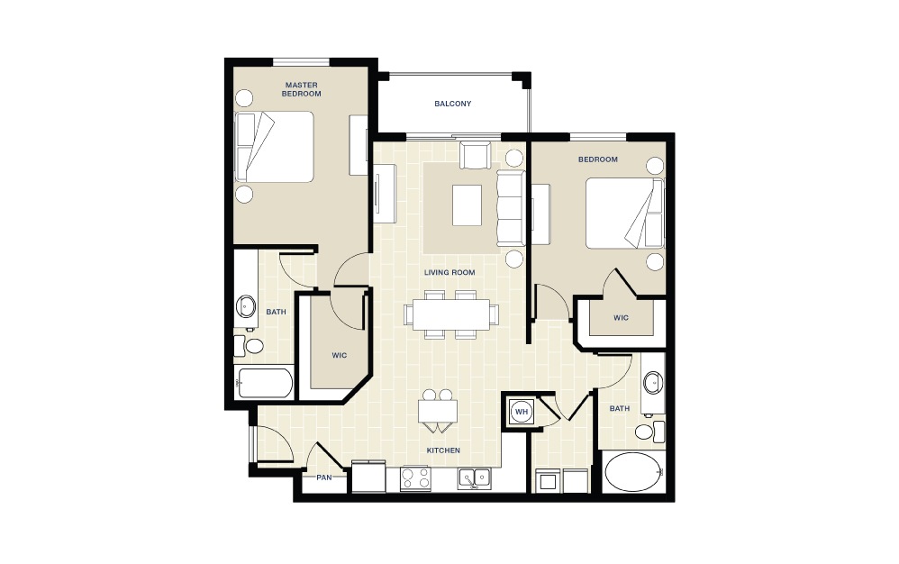 Sorolla floor plan 2 bedroom 2 bath 1158 sq.ft.
